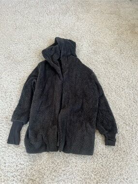 Simple Black Fuzzy Hooded Jacket